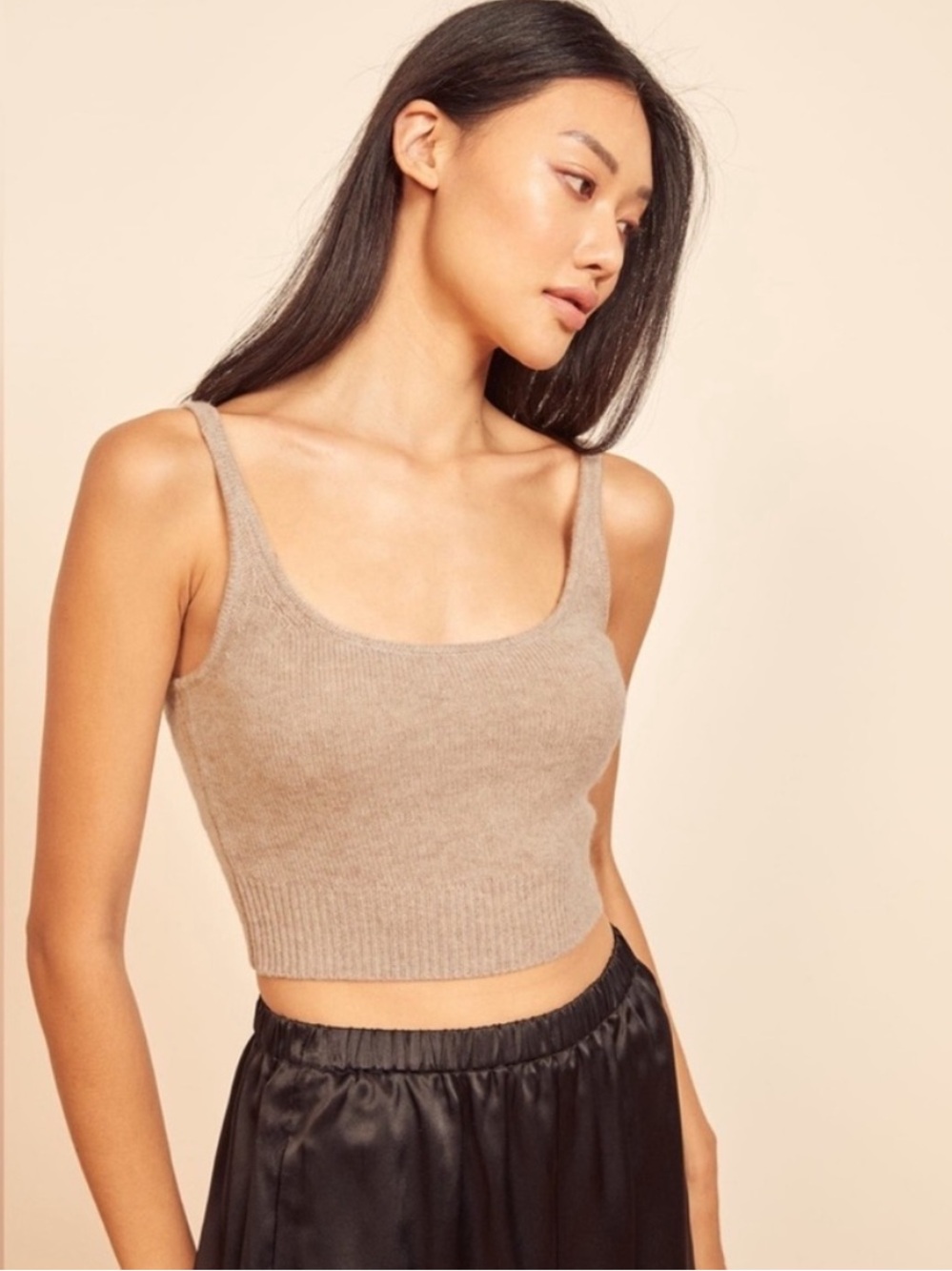 Reformation || Varenne Cashmere‎ Crop Tank Top Sweater Tan Cream XS